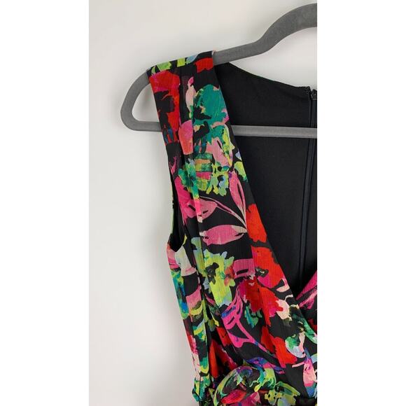 Tahari Arthur S. Levine Womens Dress Tie-Waist Vibrant Floral Size 4 V Neck - Picture 7 of 14